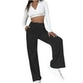 thumbnail image 1 of XFLWAM Women's Cargo Pants Solid Wide Leg Lounge Pants Casual Straight High Waist Stretch Pants Corduroy Linen Pants Black 3XL, 1 of 6
