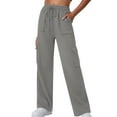 thumbnail image 1 of XFLWAM Women's Cargo Sweatpants Drawstring High Waisted Wide Leg Pants Athletic Casual Baggy Sweat Pants with Pockets Dark Gray L, 1 of 8
