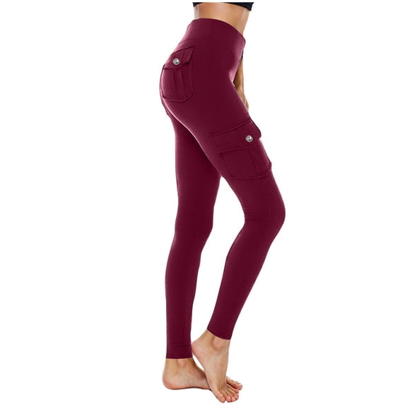 XFLWAM Women's Cargo Yoga Leggings Butt Lifting Leggings with Flap Pockets High Waist Tummy Control Running Pants Gym Tights