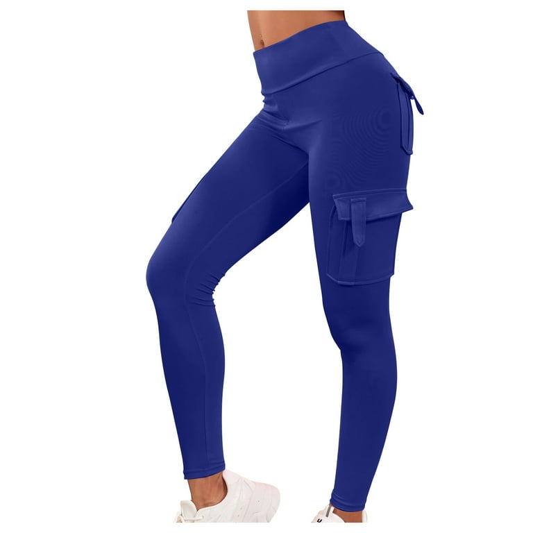 Blue Leggings With Pockets for Women, Yoga Pants, High Waist