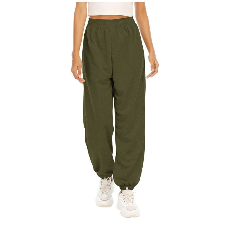 XFLWAM Women s Casual Baggy Sweatpants High Waisted Running Joggers Pants Athletic Trousers with Pockets Drawstring Track Pants Army Green XL Walmart