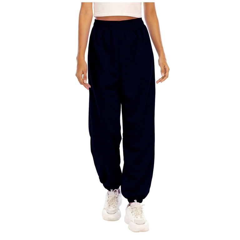 XFLWAM Women’s Casual Baggy Sweatpants High Waisted Running Joggers Pants  Athletic Trousers with Pockets Drawstring Track Pants Navy Blue L