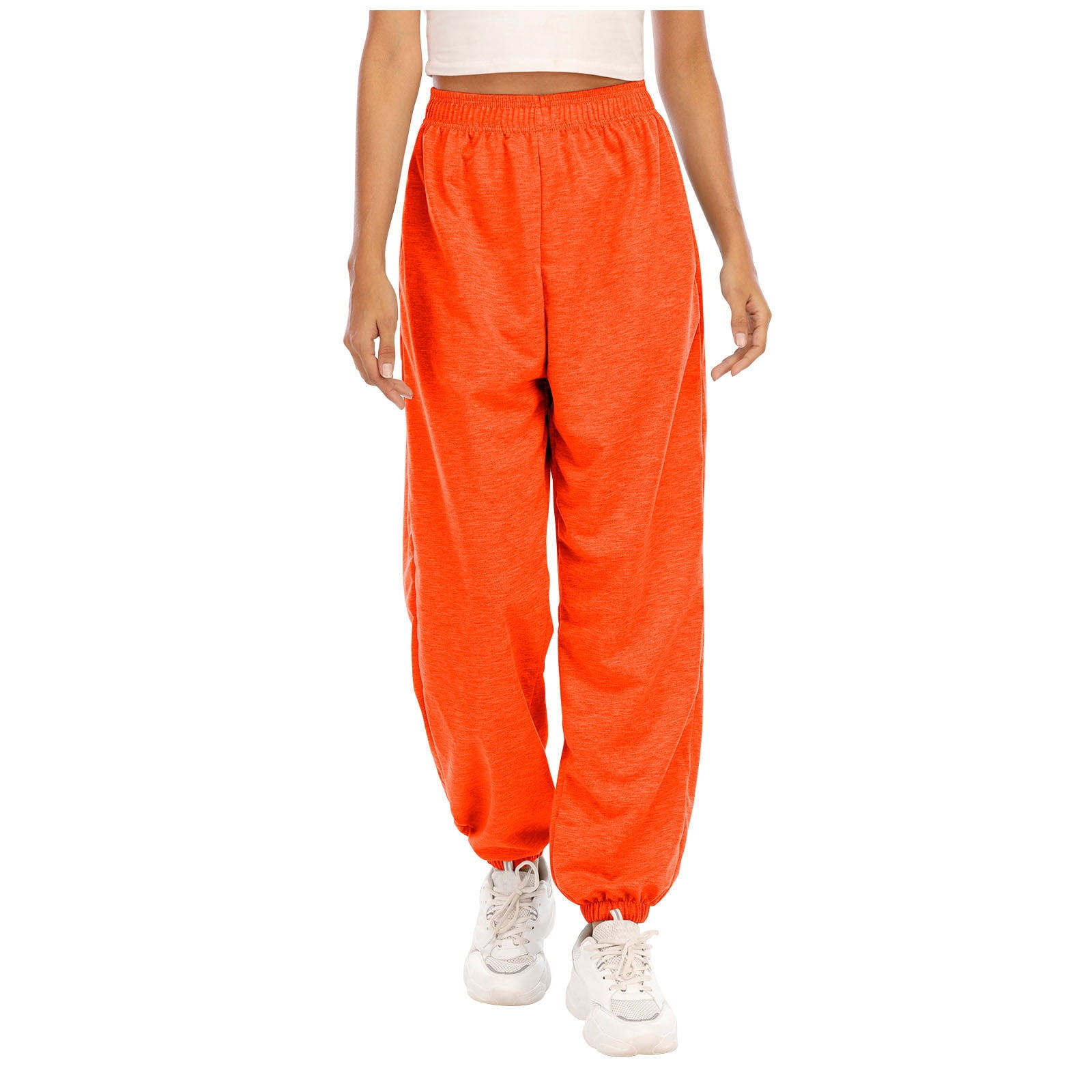 XFLWAM Women s Casual Baggy Sweatpants High Waisted Running Joggers Pants Athletic Trousers with Pockets Drawstring Track Pants Orange XXL