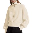 thumbnail image 1 of XFLWAM Women's Casual Half Zip Sweatshirts Long Sleeve Solid Color Cropped Pullover Jackets Fall Solid Color Coats Beige S, 1 of 8