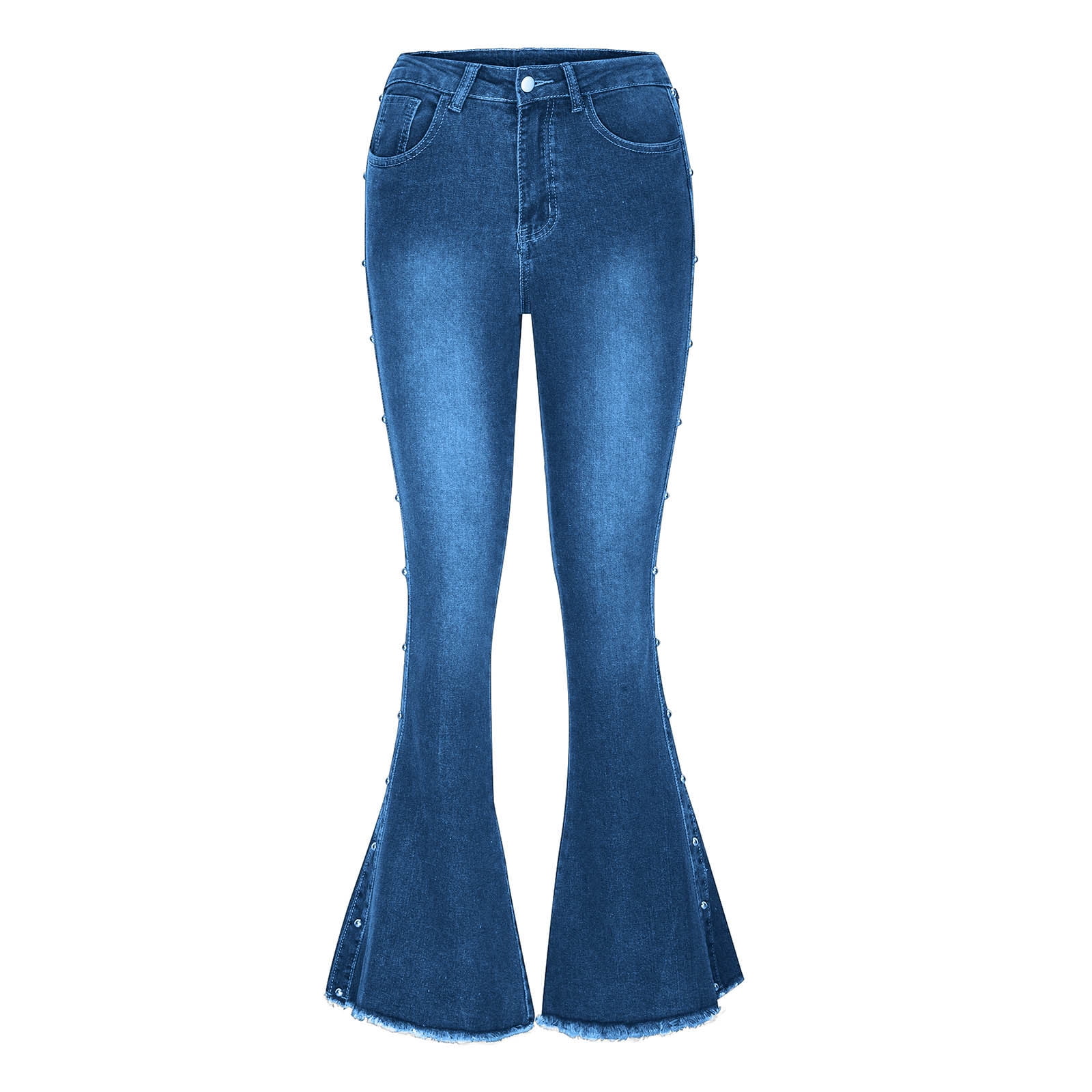XFLWAM Women's Casual High Waisted Flare Leg Jeans Raw Hem Bell Bottom  Denim Pants Blue S - Walmart.com