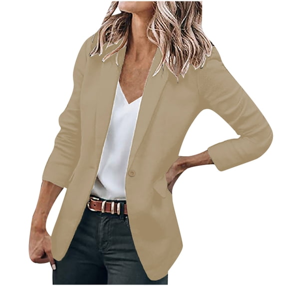 XFLWAM Women's Casual Lightweight Blazer Open Front Lapel Long Sleeve Jacket Work Office Blazer For Daily/Work Khaki 4XL