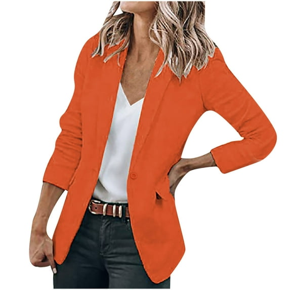 XFLWAM Women's Casual Lightweight Blazer Open Front Lapel Long Sleeve Jacket Work Office Blazer For Daily/Work Orange 5XL