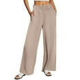 thumbnail image 1 of XFLWAM Women's Casual Linen Pants Drawstring High Waisted Wide Leg Palazzo Pant Casual Loose Flowy Trousers with Pockets Beige M, 1 of 9