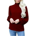 thumbnail image 1 of XFLWAM Women's Casual Turtleneck Long Lantern Sleeve Pullover Tops Oversized Solid Color Back Button Sweatshirts Red 3XL, 1 of 7