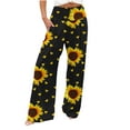 thumbnail image 1 of XFLWAM Women's Casual Wide Leg Palazzo Pants High Waisted Smocked Lounge Trousers with Pockets Black Yellow XL, 1 of 6