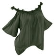 thumbnail image 1 of XFLWAM Women's Cold Shoulder Short Sleeve Tops Crochet Lace Trim Crew Neck T Shirts Solid Color Pleated Loose Casual Blouse Green 3XL, 1 of 3