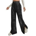 thumbnail image 1 of XFLWAM Women's Corduroy High Waist Y2K Fashion Pants Slit Hem Straight Wide Leg Trousers Black S, 1 of 8