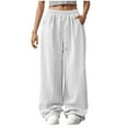 thumbnail image 1 of XFLWAM Women's Corduroy Sweatpants Y2K Wide Leg Drawstring Elastic Waist Workout Pants Loose Casual Baggy Lounge Trousers with Pockets White XXL, 1 of 8
