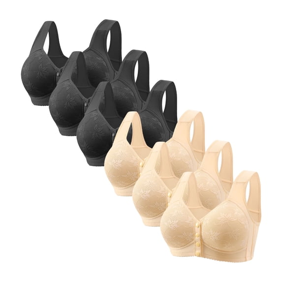 XFLWAM Women's Daisy Lace Wireless Bra Front Snap Closure No Underwire Comfort for Daily Wear 6 Pack
