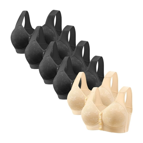 XFLWAM Women's Daisy Lace Wireless Bra Front Snap Closure No Underwire Comfort for Daily Wear 6 Pack