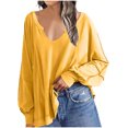 thumbnail image 1 of XFLWAM Women's Deep V Neck Sweatshirts Long Sleeve Sexy Pullover Tops Casual Solid Color Loose Fit Fall Fashion T Shirt Yellow L, 1 of 7