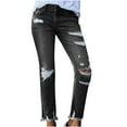 thumbnail image 1 of XFLWAM Women's Destroyed Raw Hem Jeans Stretchy Ripped Distressed Straight Leg Boyfriend Skinny Denim Pants Black S, 1 of 9