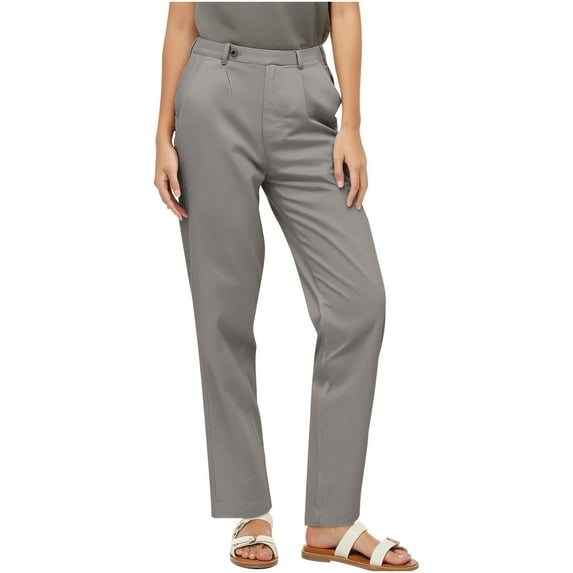 XFLWAM Women's Elastic Waisted Dress Pants Business Work Casual Stretch Slacks with Pockets Gray 3XL