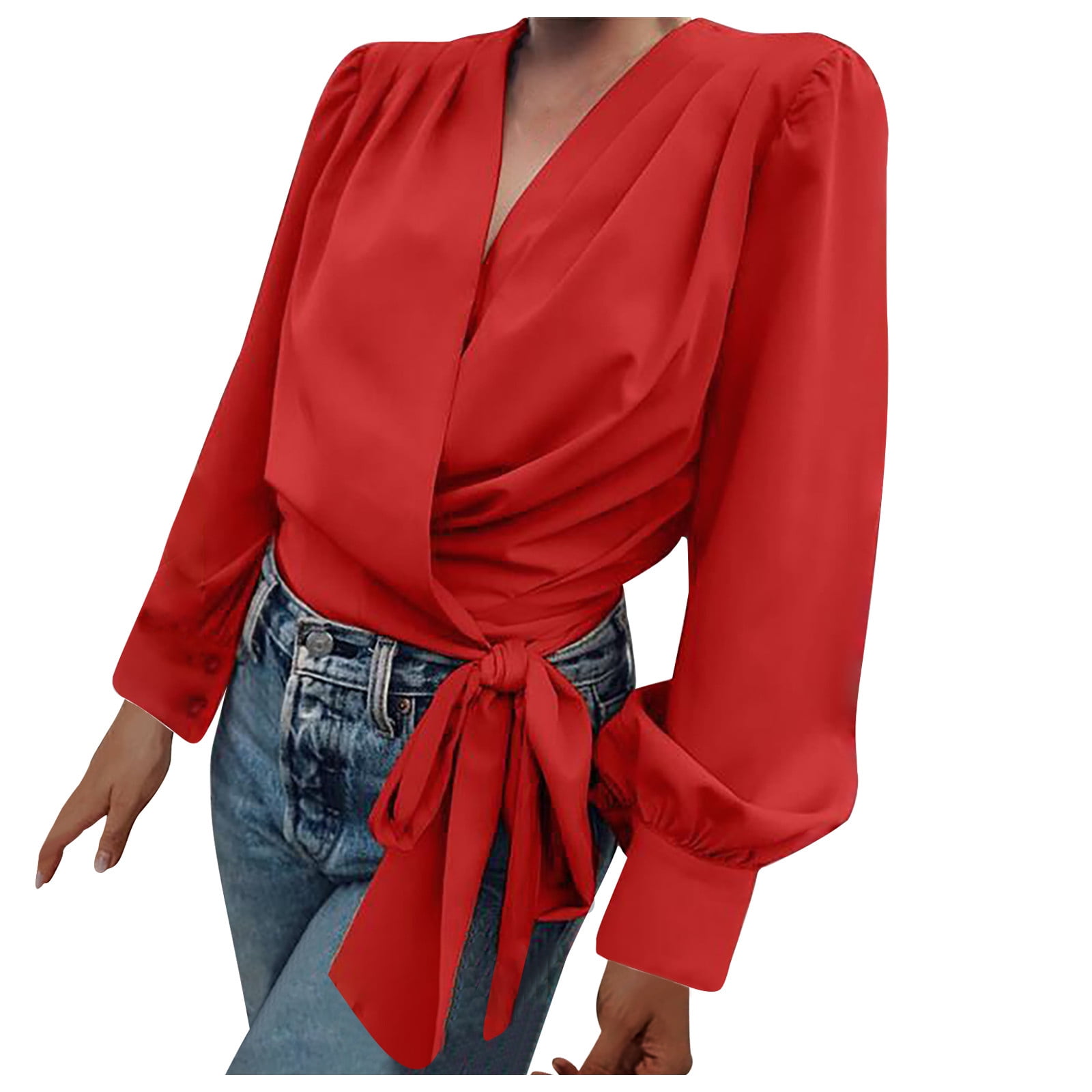 Form Fitting Long Sleeve Wrap Top with Self-Tie