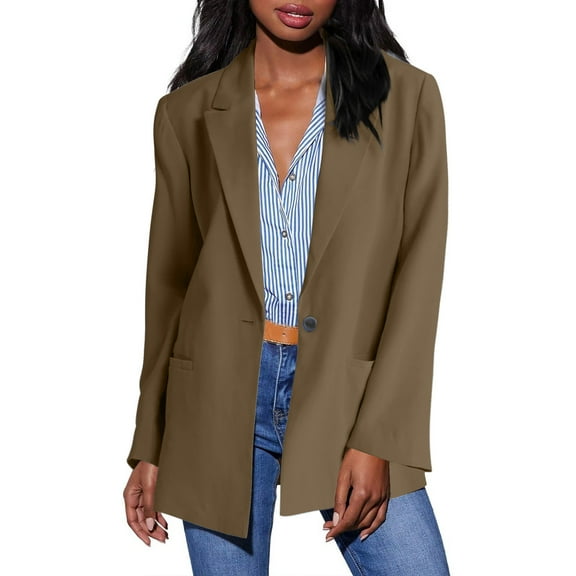 XFLWAM Women's Fall Business Casual Blazers Long Sleeve Notch Lapel Trendy Work Office Blazer Jackets Outerwear Blazers Army Green L