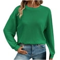 thumbnail image 1 of XFLWAM Women's Fall Long Sleeve Crew Neck Waffle Knit Casual Loose Oversized Pullover Sweater Loose Fit Jumper Tops Green L, 1 of 9