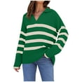 thumbnail image 1 of XFLWAM Women's Fall Winter Sweaters Lapel V Neck Long Sleeve Striped Chunky Knit Oversized Pullover Sweater Jumper Tops Green M, 1 of 5