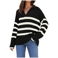 thumbnail image 1 of XFLWAM Women's Fall Winter Sweaters Lapel V Neck Long Sleeve Striped Chunky Knit Oversized Pullover Sweater Jumper Tops XL, 1 of 7