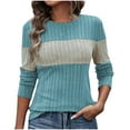 thumbnail image 1 of XFLWAM Women's Fall Winter Sweaters Long Sleeve Slim Fit Pullover Jumper Ribbed Knit Crewneck Tops Color Block Tunics Blue S, 1 of 7