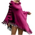 thumbnail image 1 of XFLWAM Women's Faux Fur Crew Neck Poncho Sweater Fall Winter Warm Irregular Fringed Hem Cloak Cape Loose Pullover Shawl Wrap Hot Pink Free Size, 1 of 3