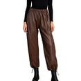 thumbnail image 1 of XFLWAM Women's Faux Leather Pants Elastic Waist Straight Leg Baggy Jogger Casual Loose Solid Color Trousers with Pockets, 1 of 6