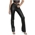 thumbnail image 1 of XFLWAM Women's Faux Leather Pants Mid Waist Flare Bell Bottom Leggings Casual Solid Color Pants with Pockets Black M, 1 of 6