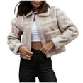 thumbnail image 1 of XFLWAM Women's Faux Leather Shearing Moto Jacket Long Sleeve Lapel Sherpa Lined Crop Cardigan Winter Coat Outerwear Shacket Beige XL, 1 of 7