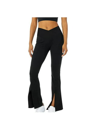 QWANG Black Flare Yoga Pants for Women, Crossover Bootcut High