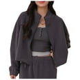thumbnail image 1 of XFLWAM Women's Fleece Cropped Jacket Full Zip Stand Collar Drawstring Hem Jackets Workout Warm Winter Coats with Pockets Gray S, 1 of 7