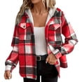 thumbnail image 1 of XFLWAM Women's Fleece Lined Plaid Shacket Jacket Long Sleeve Button Down Hooded Jackets Fall Winter Warm Coat, 1 of 8