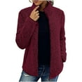 thumbnail image 1 of XFLWAM Women's Fleece Sherpa Coat Winter Stand Neck Cozy Fluffy Plush Jacket Casual Solid Open Front Zipper Outwear with Pocket Red XL, 1 of 6