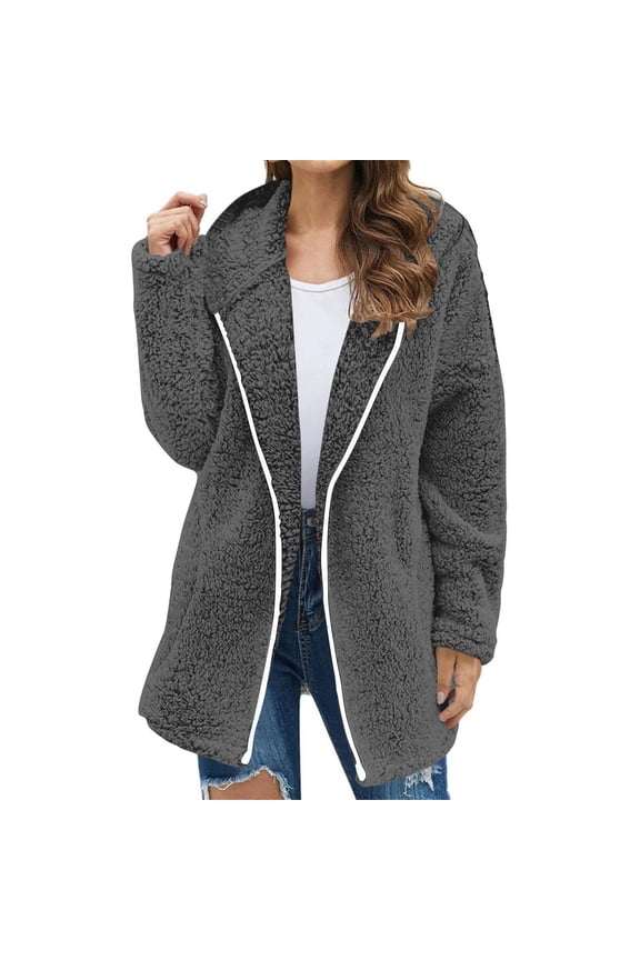 Women's Fleece Sherpa Lined Jackets Oversize Zip Up Hoodie Shacket Jackets Winter Warm Open Front Coatigan Coats