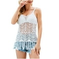 thumbnail image 1 of XFLWAM Women's Fringe Hollow Out Tie Back Halter Top Backless Sleeveless Cover Up Sexy Solid Color Beach Camisole White M, 1 of 8