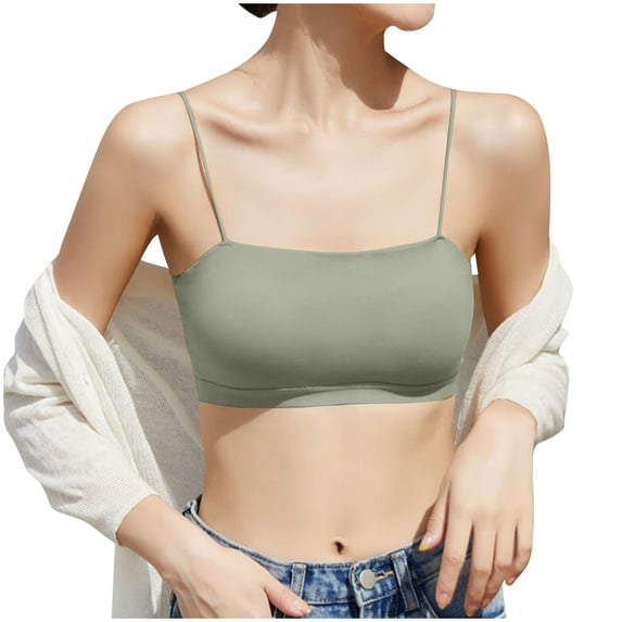 XFLWAM Women's Full Coverage Breathable Everyday Bra Spaghetti Strap Padded Yoga Workout Bra Square Neck No Underwire Push Up Lift Bras
