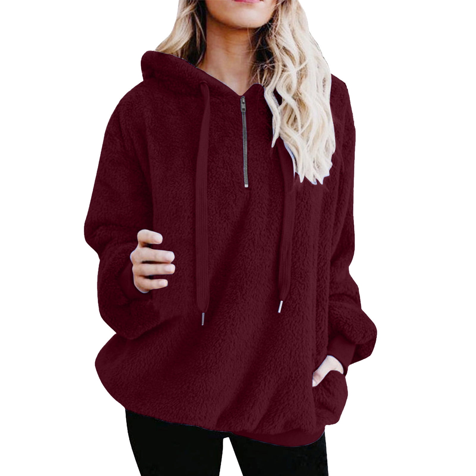 XFLWAM Women s Fuzzy Fleece Hoodies Pullover Hoodie Athletic
