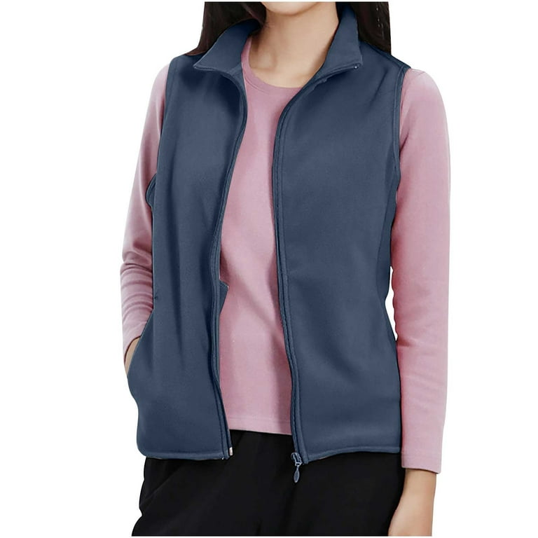 XFLWAM Women's Fuzzy Fleece Vest Classic-Fit Warm Sleeveless Zip Up Sherpa  Vest with Pockets for Fall/Winter Dark Blue XL