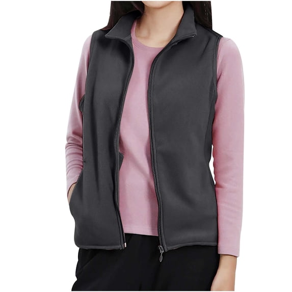 XFLWAM Women's Fuzzy Fleece Vest Classic-Fit Warm Sleeveless Zip Up Sherpa Vest with Pockets for Fall/Winter Dark Gray L