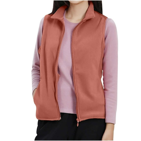 XFLWAM Women's Fuzzy Fleece Vest Classic-Fit Warm Sleeveless Zip Up Sherpa Vest with Pockets for Fall/Winter Orange XXL