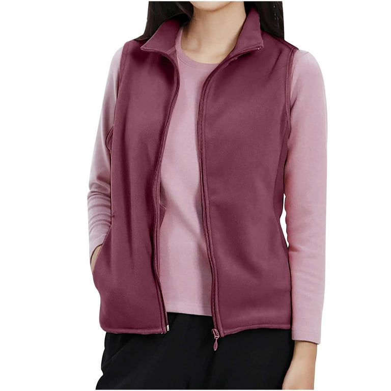 XFLWAM Women's Fuzzy Fleece Vest Classic-Fit Warm Sleeveless Zip Up Sherpa  Vest with Pockets for Fall/Winter Wine Red XL