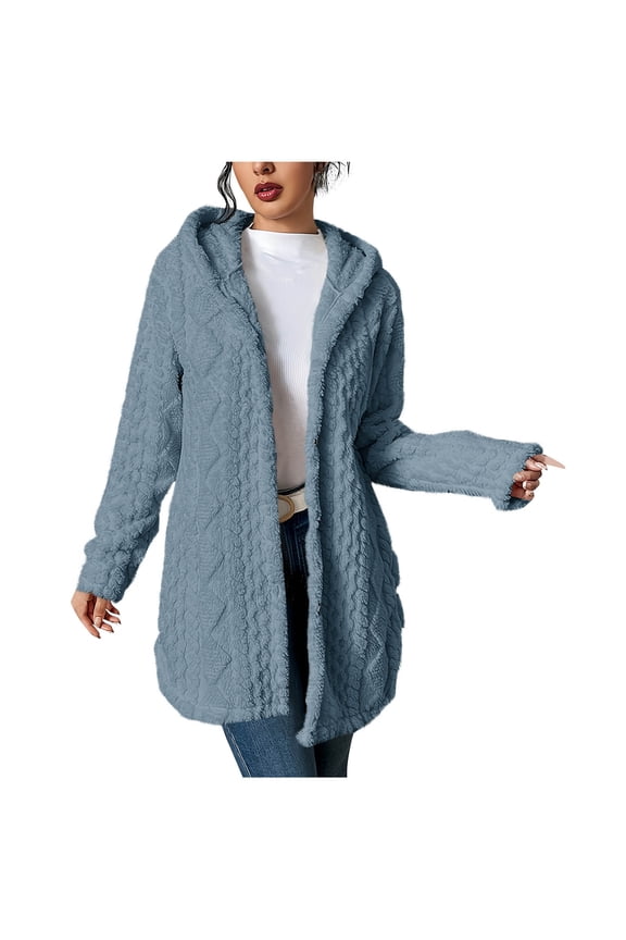 Women's Fuzzy Sherpa Fleece Hoodie Jacket Button Down Warm Winter Coats Side Split Open Front Cardigan with Pockets