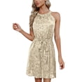thumbnail image 1 of XFLWAM Women's Halter Neck Sequin Mini Dress Glitter Sparkle Sleeveless Party Dress with Drawstring Waist A Line Skirt Shiny Cocktail Dress Wedding Guest, 1 of 9