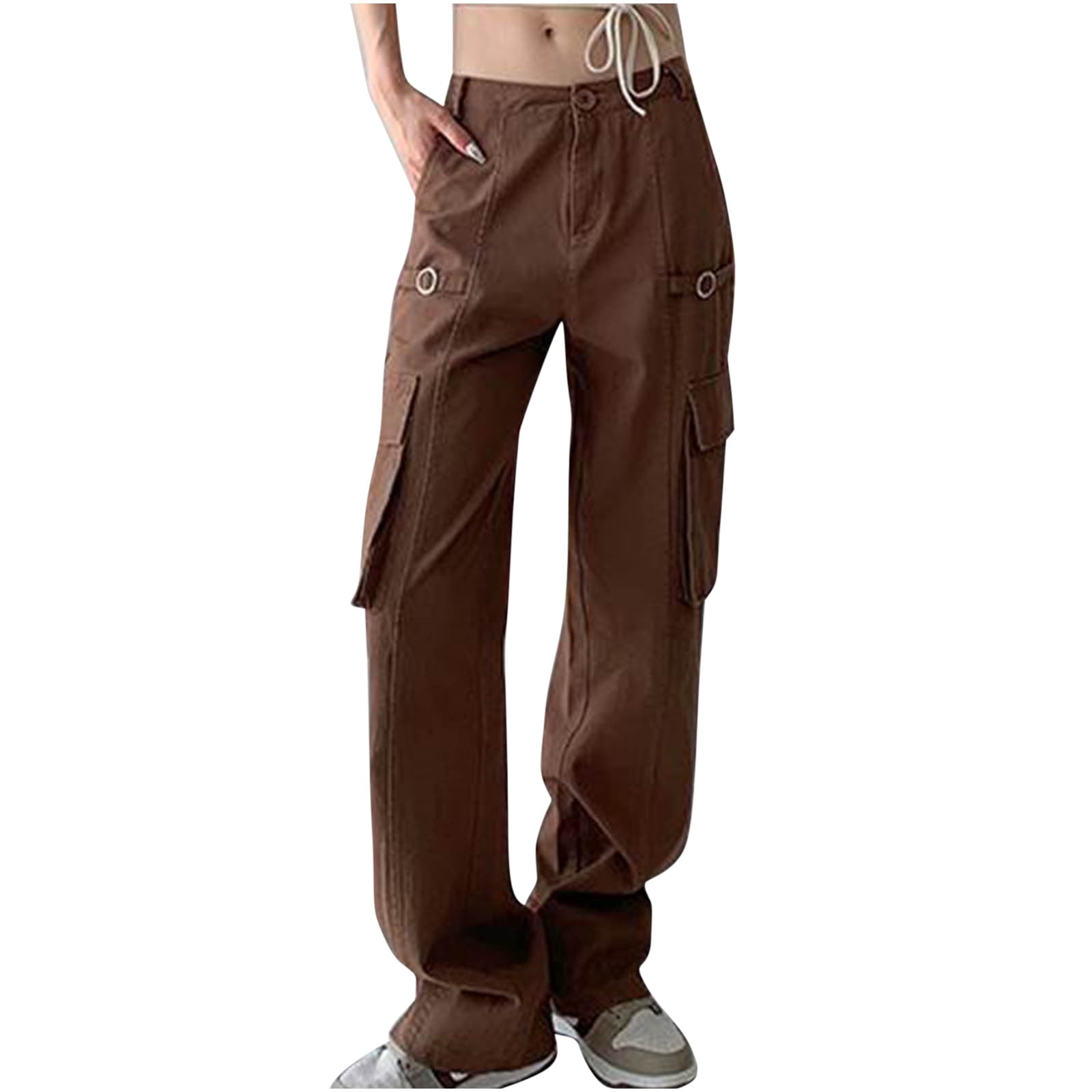 Xflwam Women's High Waist Cargo Jeans Flap Pocket Baggy Cargo Pants Y2K Wide Leg Denim Jeans Straight Casual Loose Streetwear Pants Pink L, Size