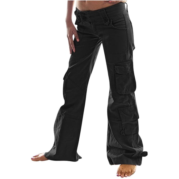 XFLWAM Women's High Waist Cargo Pants Casual Wide Leg Straight Pants Combat Trouser with Multi-Pockets XXL