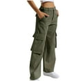 thumbnail image 1 of XFLWAM Women's High Waisted Cargo Baggy Jeans Flap Pocket Side Denim Pants Straight Leg Streetwear Trousers with Big Pockets Army Green S, 1 of 6