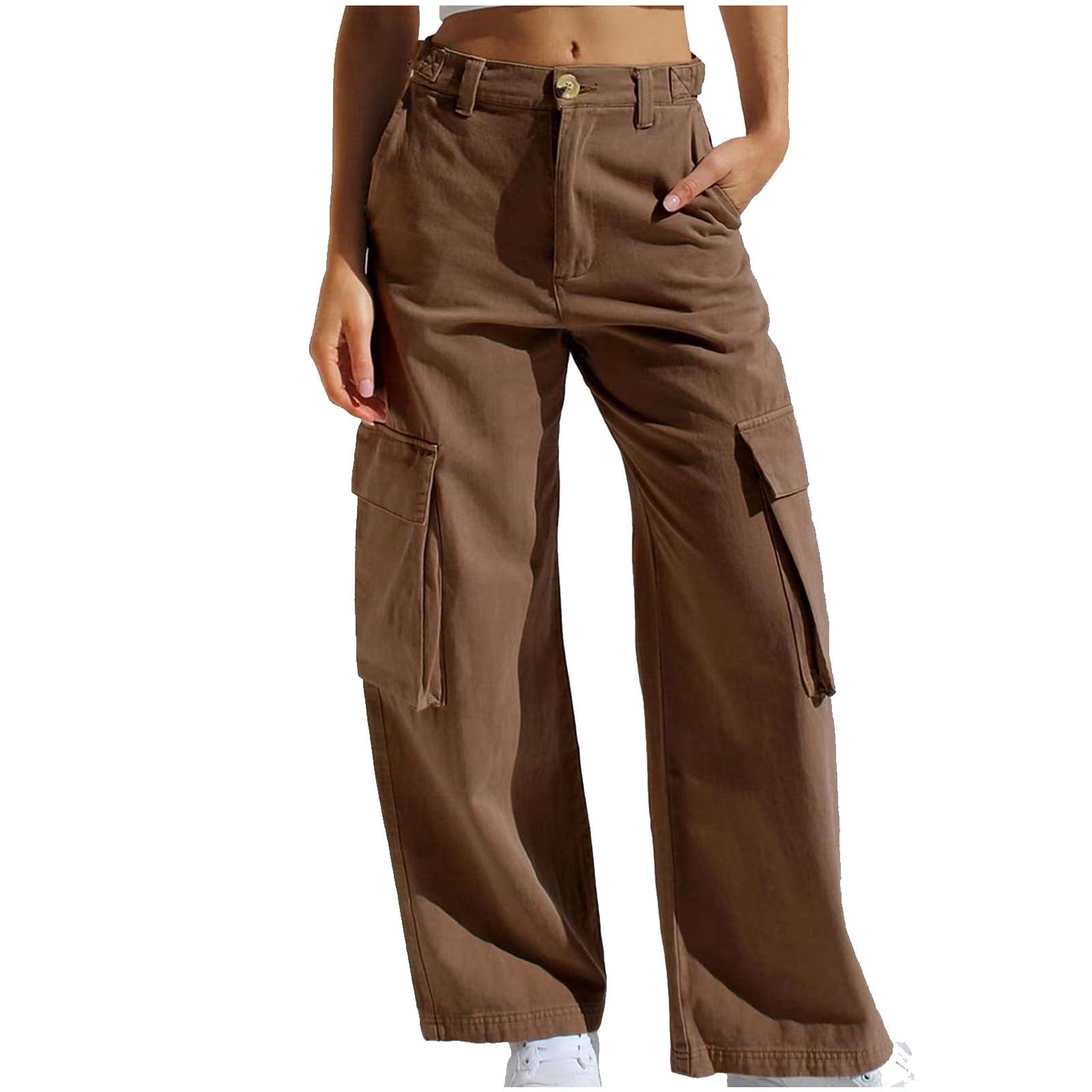 XFLWAM Women's High Waisted Cargo Baggy Jeans Flap Pocket